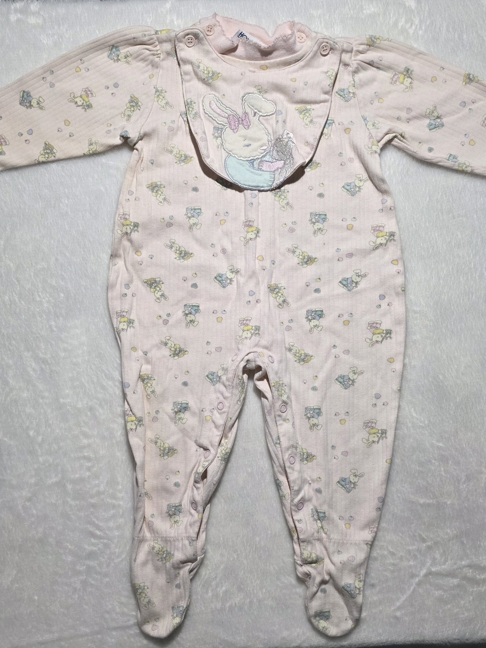 Pink Bunny Applique Footed One-Piece for Baby